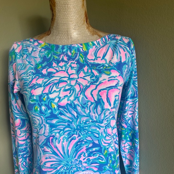 Lilly Pulitzer Blue and Pink Floral Long Sleeve Top - Picture 3 of 7